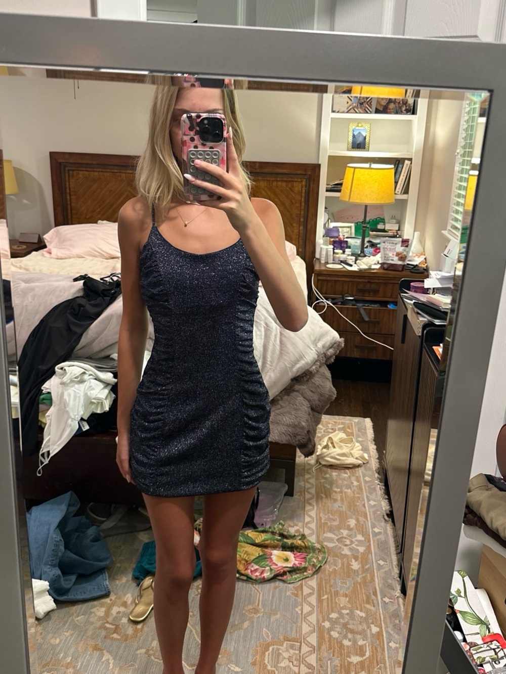 Xtraordinary Navy Sparkle Ruched Mini Dress, worn once